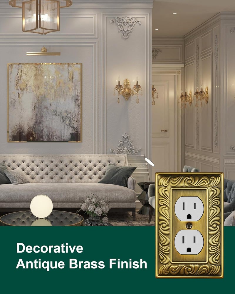 treewell 4-Pack Duplex Outlet Cover Plate, Paisley Pattern Antique Brass Metal Wall Plates for Electrical Outlets, 1 Gang Receptacle Cover, Decorative Switch Plates and Outlet Covers - Image 3